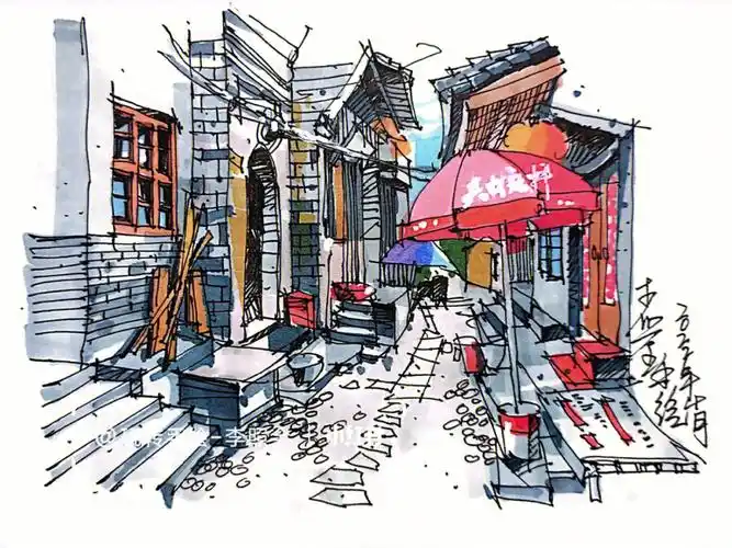 画古村街巷‖马克笔上色
