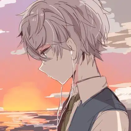 动漫男头夕阳黄昏耳机白发干净