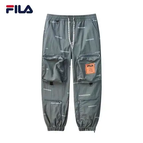 fila × mihara斐乐男士梭织长裤2021春季新款束脚满印休闲工装裤