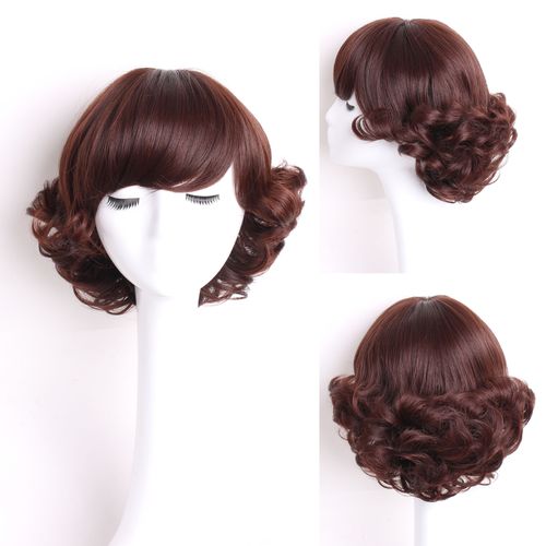 女生假发短发小波浪卷_妈妈假发短发女老年人搭配旗袍假发老上海70