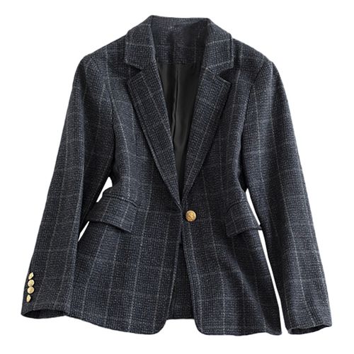 格子毛呢西装外套女秋冬休闲百搭短款小个子显瘦优雅气质西服上衣