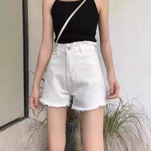 白色牛仔短裤女小个子夏季新款辣妹热裤百搭高腰直筒显瘦薄款短裤