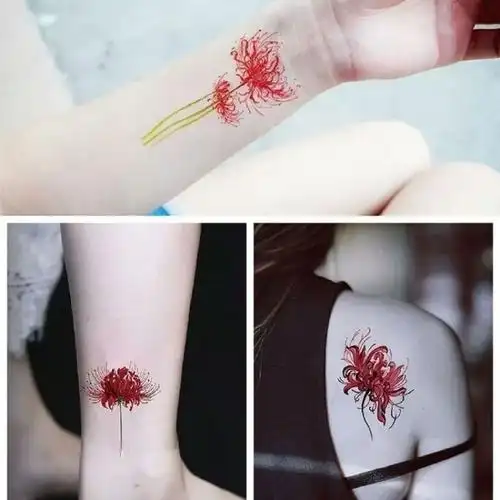 彼岸花曼珠沙华纹身贴性感韩系小清新可爱个性锁骨仿真持久速卖通