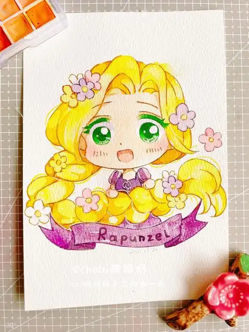 水彩 q版 迪士尼公主们