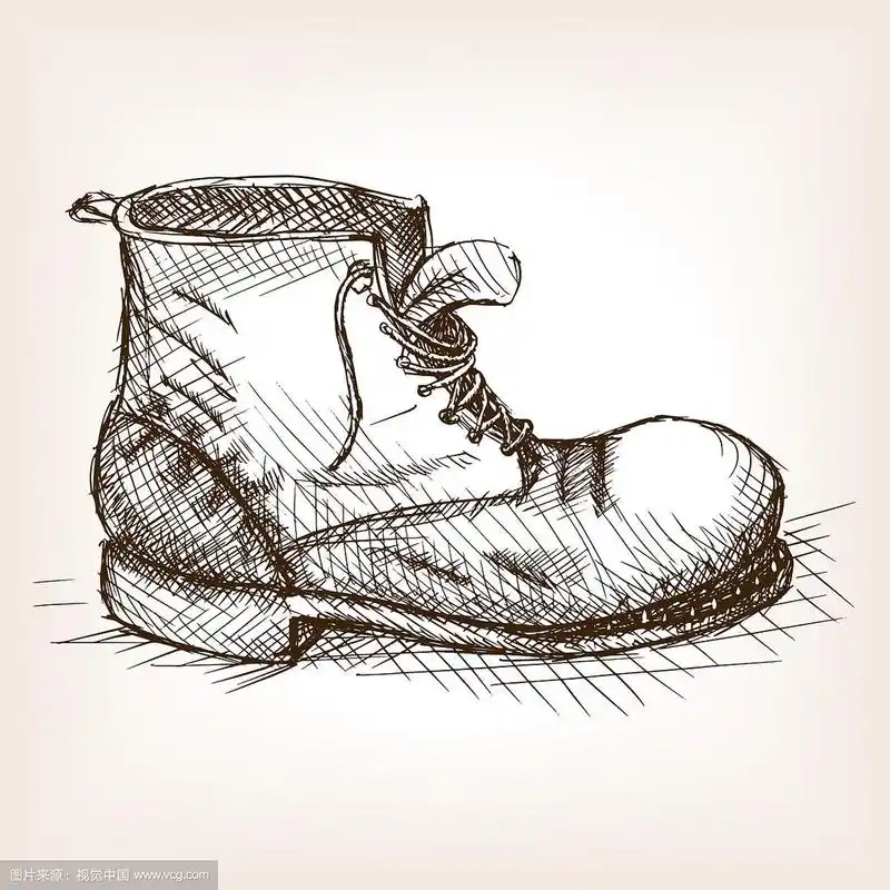 旧靴子手绘素描风格