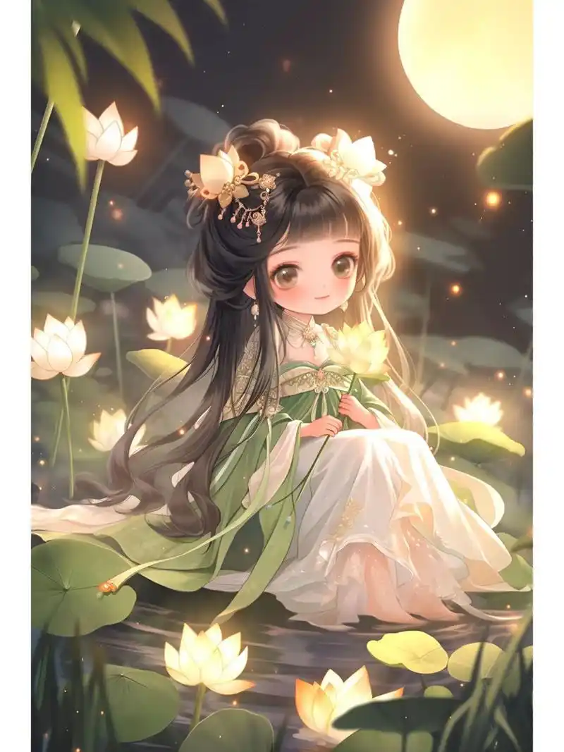 q版古风荷花仙女赏月