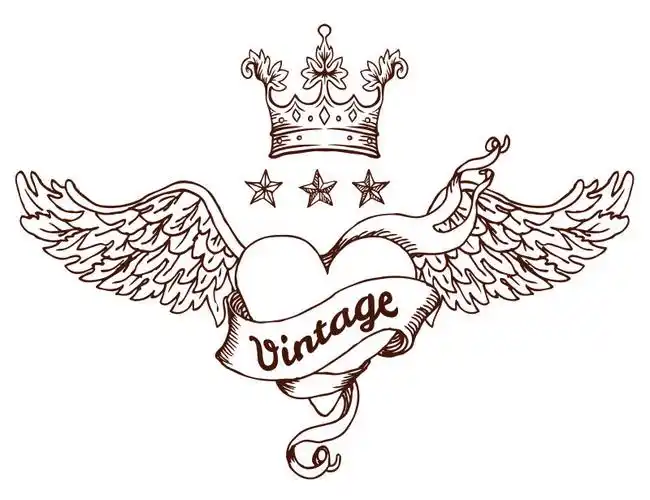 白色背景中的翅膀爱心和皇冠设计