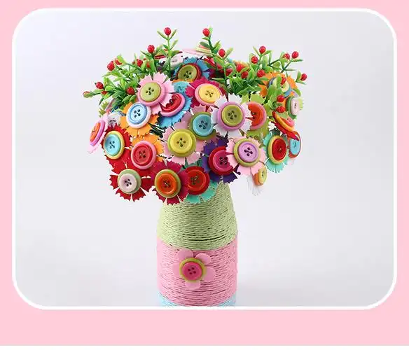 麒柠母亲节礼物纽扣花束手工diy幼儿园儿童小学生花创意制作教师节