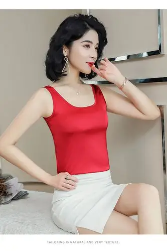 职业装内搭小吊带低胸性感修身放走光显瘦打底无袖缎面雪纺背心潮