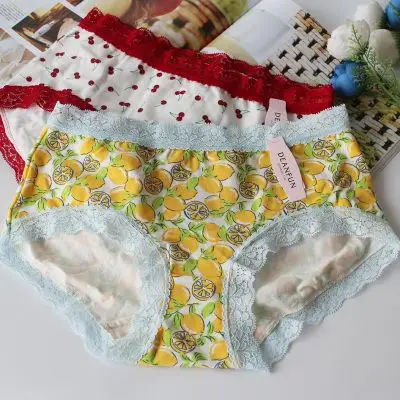 蝶安芬内裤 纯棉平角裤女士内衣少女粉色甜美蕾丝花边无痕三角裤