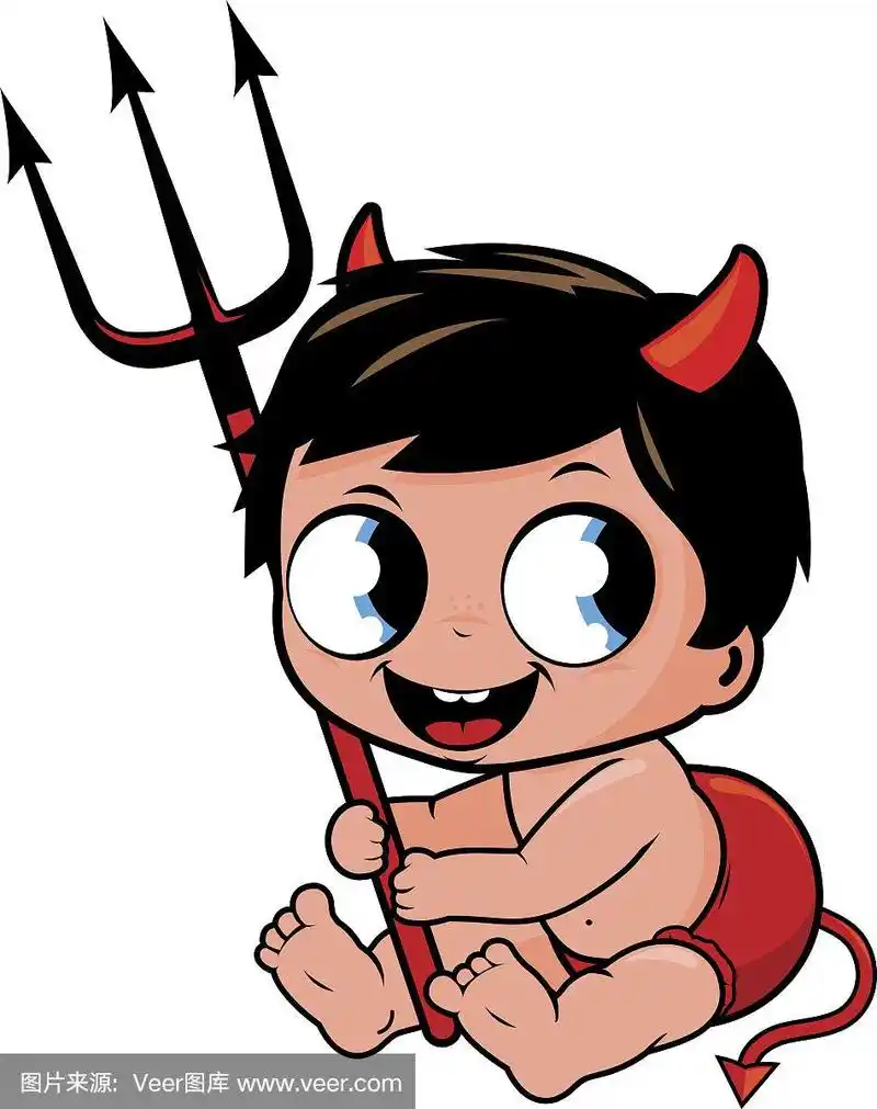 男婴,可爱的,恶魔,垂直画幅,绘画插图