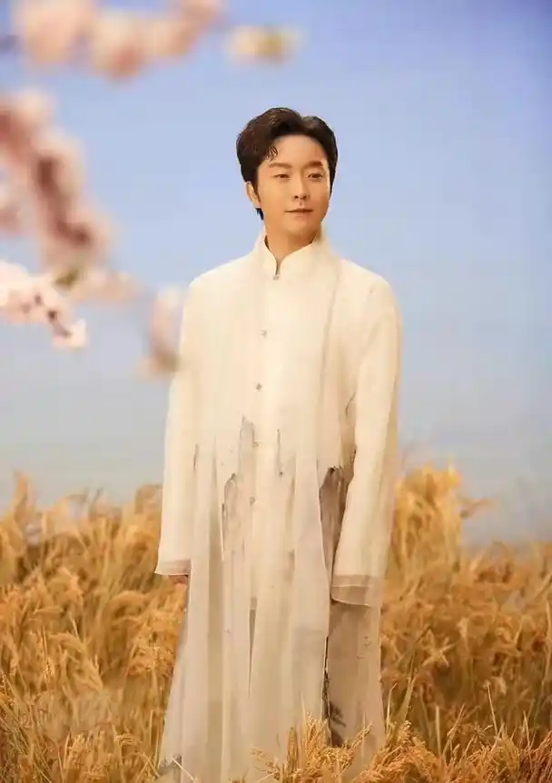 近日,著名歌手李玉刚身穿浅蓝色中式服装,头发梳得一丝不苟,打扮十分