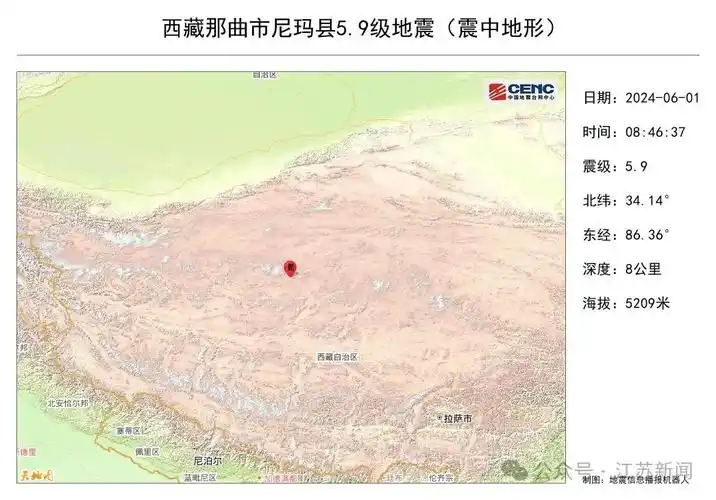 高原无人区震中5公里范围内平均海拔约5209米发生5.