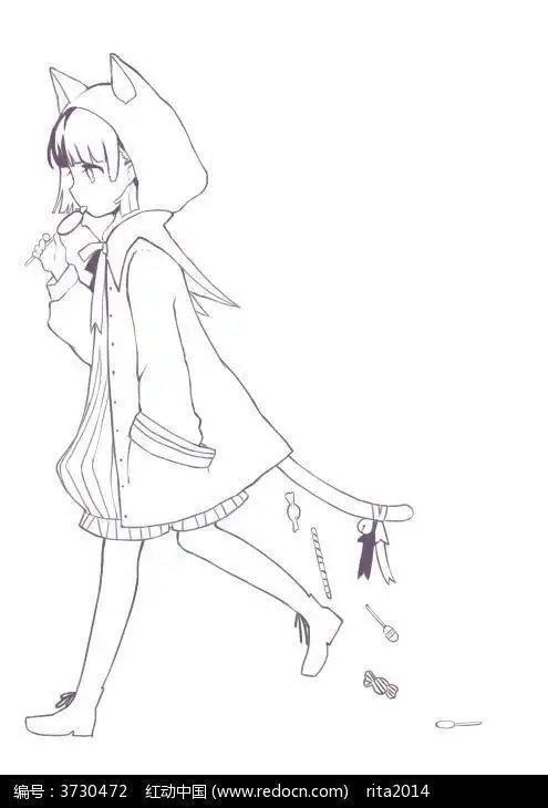 女生在走路的简笔画