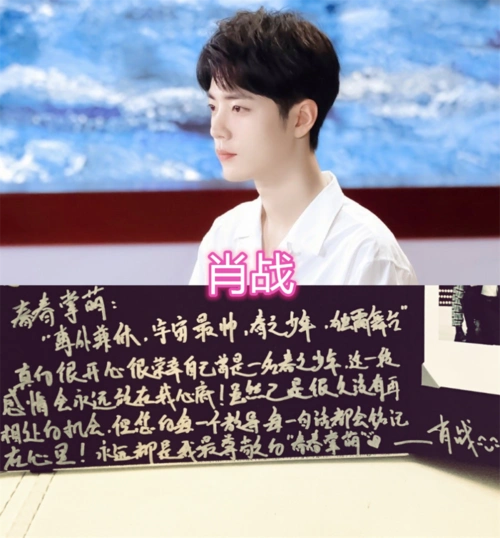 x玖少年团的字迹,伍嘉成的清秀,肖战的还行,看到最后:可以练练了!