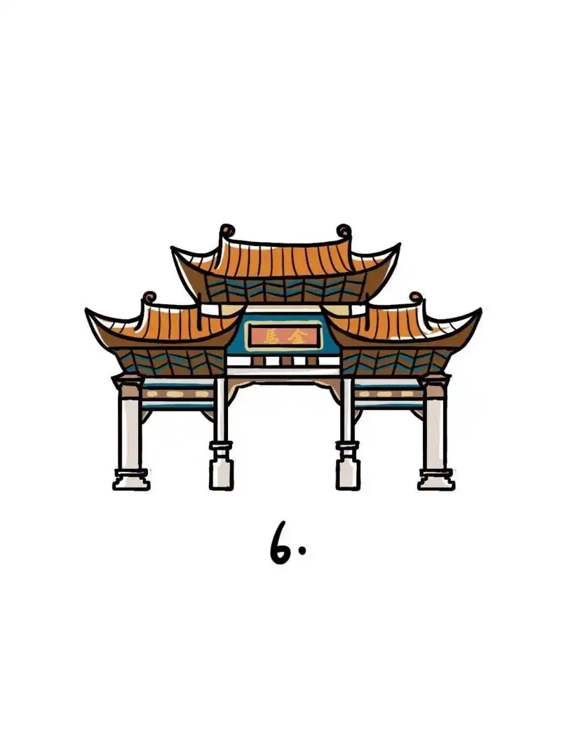 如何画金马碧鸡坊|地标建筑简笔画教程35 金马碧鸡坊位于昆明市中心三