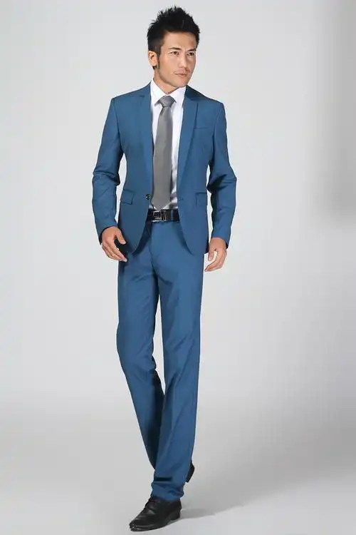 2019新款宝蓝色男士西服套装韩版修身收腰职业小西装新郎结婚礼服