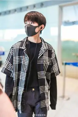 这就是街舞易烊千玺同款衣服黑白拼接格子衬衫男夏季学生薄款衬衣