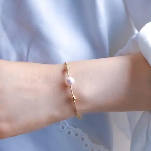 手链海水女友送礼精致简约珍珠akoya金手链18k手饰