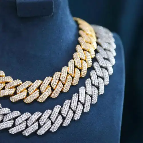 古巴项链19mm欧美新款三排满钻王嘉尔同款高质量项链