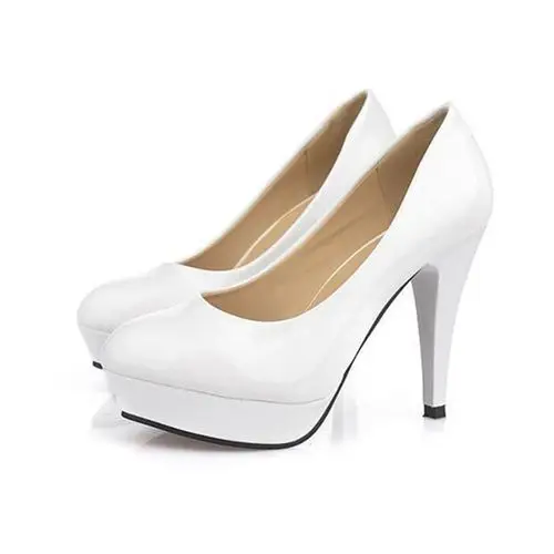 特大码42圆头超高跟12cm女鞋工作鞋白色皮鞋高跟鞋细跟10cm单鞋潮