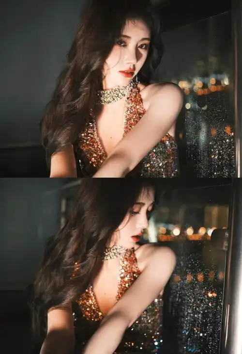 鞠婧祎发布音乐盛典造型写真 身着金色深v长裙流光溢彩华贵优雅