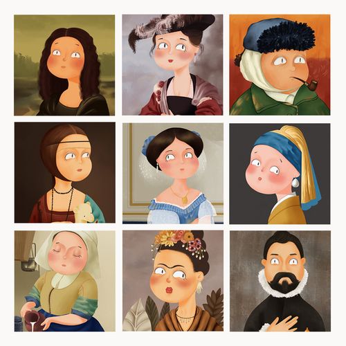 q版蒙娜丽莎卡通人物客厅卧室装饰画北欧现代儿童房打印自粘画芯