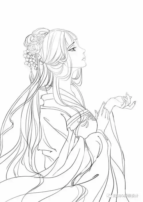 人物画古风画 女子动漫人物绘画女生古风古风少女三视图动漫手绘图片