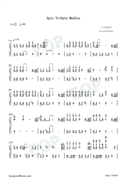 epic tribute medley-久石让(joe hisaishi)双手简谱预览1