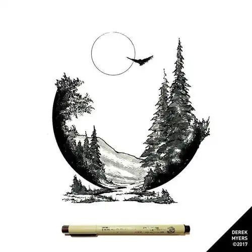 将自然融入几何的艺术,针管笔绘画作品一组 插画家 derek myers