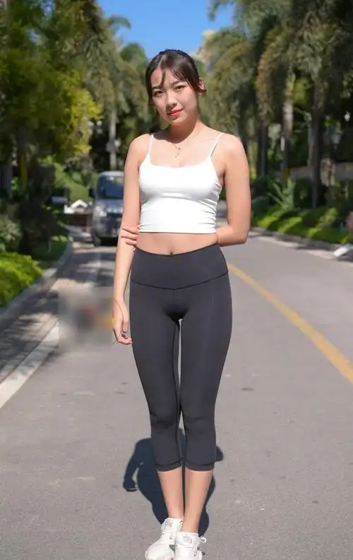 紧身裤勒出好身材妹子背影显露迷人臀型