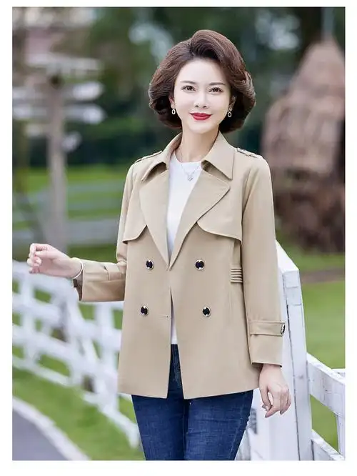 春季新款西装领风衣外套短款30岁40岁中年女装时尚简约妈妈装上衣