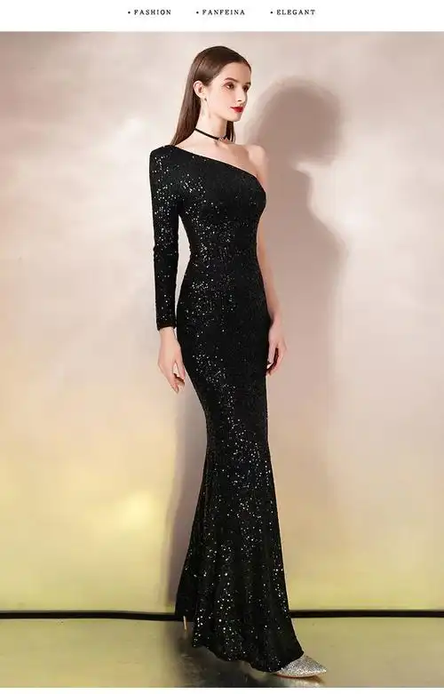 阿亨生日宴成人年会礼名媛聚会小众轻奢2020新款气质性感单肩晚礼服裙