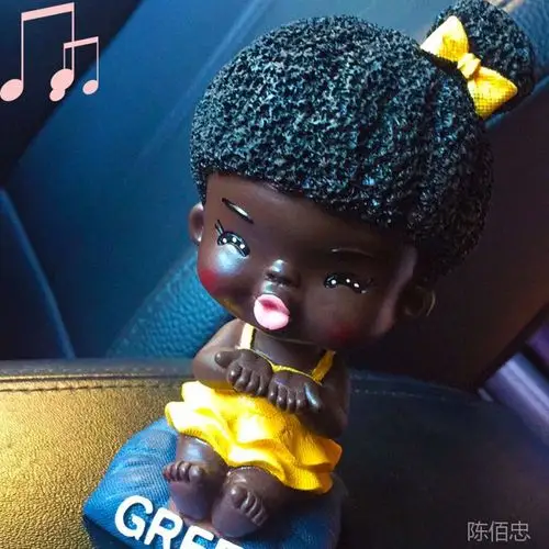 黑宝宝树脂汽车摆件 车载小黑孩摇头摆件 家居办公装饰用品