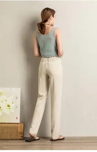 施悦名 2020新款棉麻裤子女夏休闲哈伦裤宽松裤女春夏秋薄款长裤a