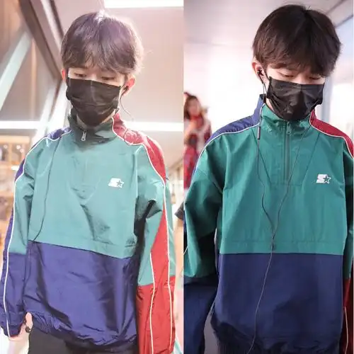 易烊千玺同款衣服冲锋衣19春秋拼色立领上衣拉链男女宽松外套潮