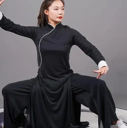 马蕾太极春秋新款中国风太极服表演服武术女下垂定制练功古风长袍