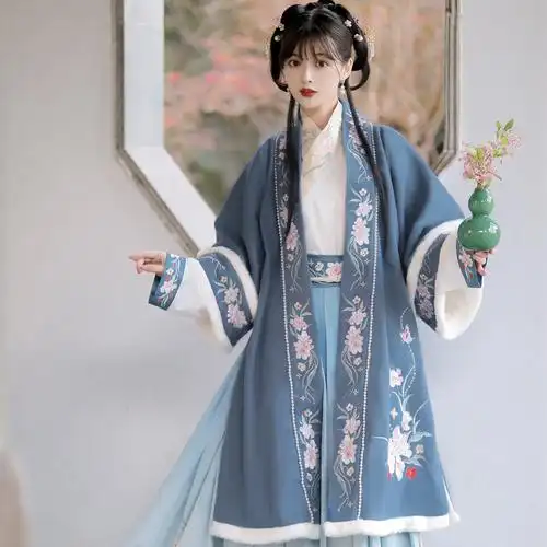 (今日1.7折)苏幕遮原创汉服女宋制长衫加绒加厚长褙子披风对襟齐腰三