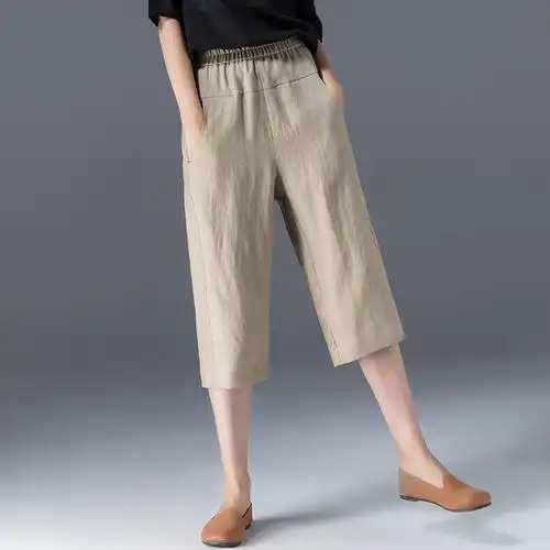 夏季休闲裤麻料裤子棉麻女裤亚麻阔腿六分夏薄款休闲裤