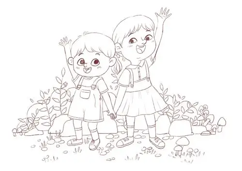 原创儿童插画-秋日姐弟俩