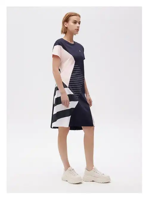 fila斐乐女装官方女士连衣裙2021夏季新款休闲拼接撞色宽松运动女裙