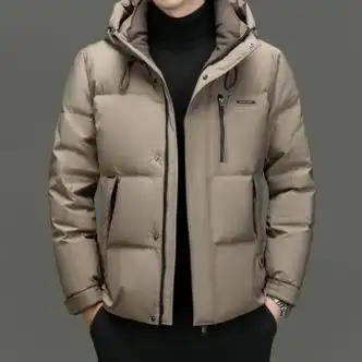青年男士羽绒服连帽外套新款冬季保暖冬装上衣时尚休闲男装卡其17088a