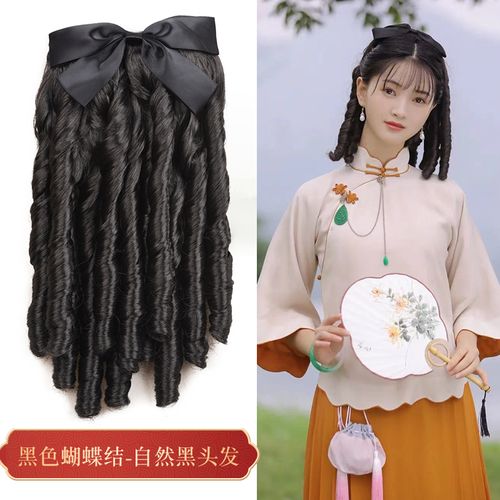 假发佩戴油条宫廷简单复古美观大方外出游玩戴假发马尾