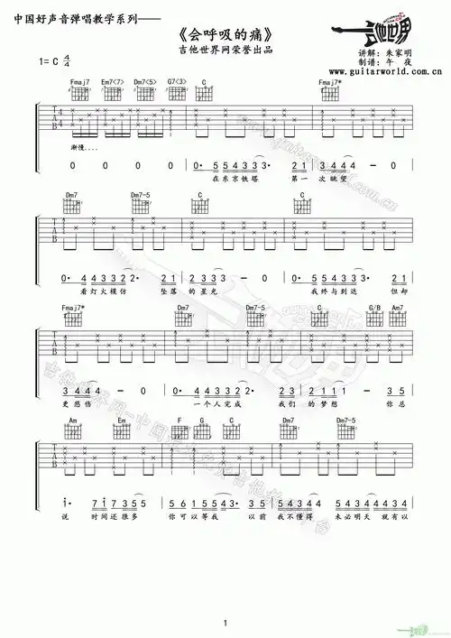 梁静茹会呼吸的痛吉他谱c调