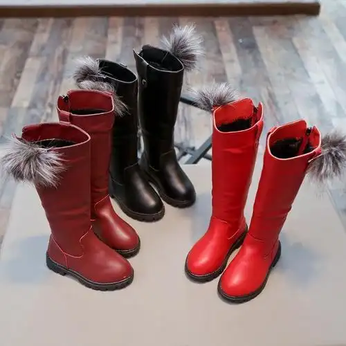 [促销]女童靴子儿童鞋韩版中大童百搭高筒靴长靴3-9岁雪地靴公主鞋棉