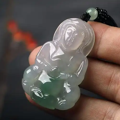 吊坠初源飘花翡翠观音天然玉观音项链翡翠观世音颈饰