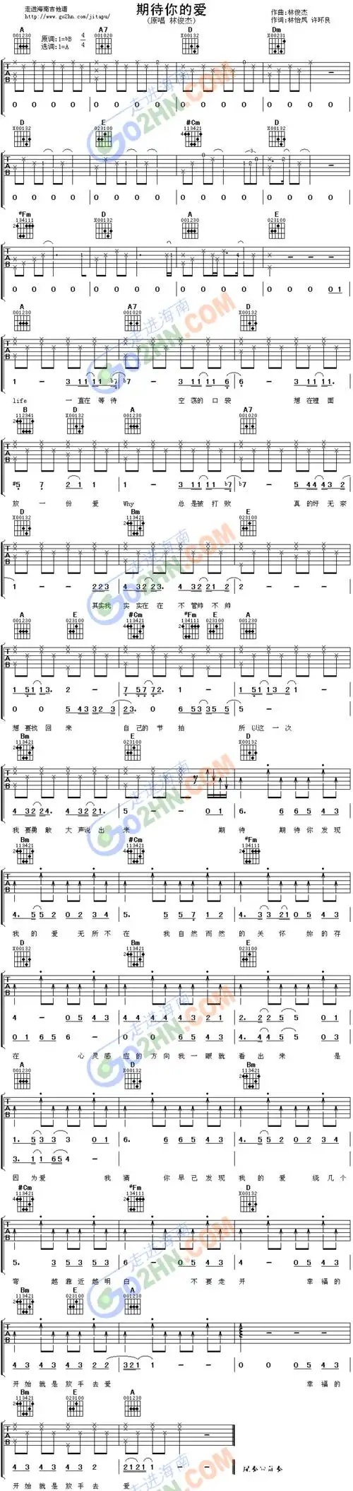 期待爱吉他谱
