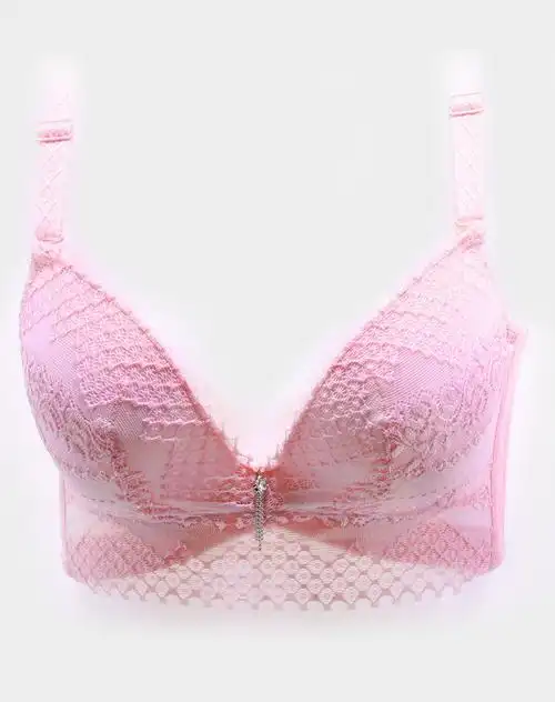 蜜格儿内衣专场粉色性感蕾丝花边3/4杯聚拢文胸w302302_唯品会