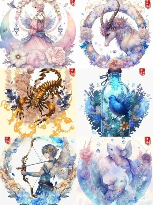 水彩彩绘版十二星座下