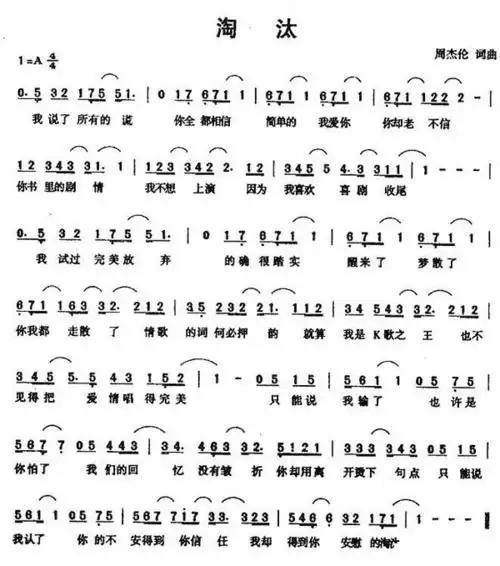 陈奕迅 淘汰>简谱